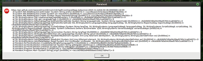 Paratext error screenshot